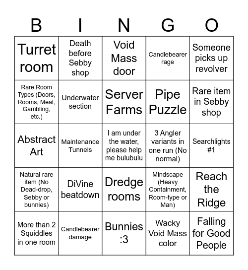 Pressure Bingo Card