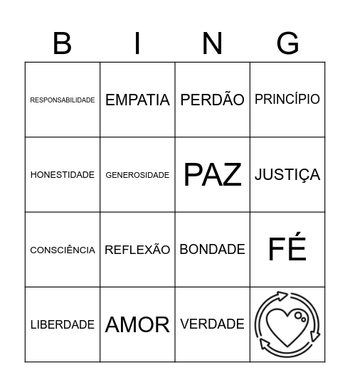 PRINCÍPIOS E VALORES Bingo Card