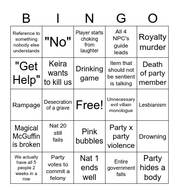 "OW" Bingo Card