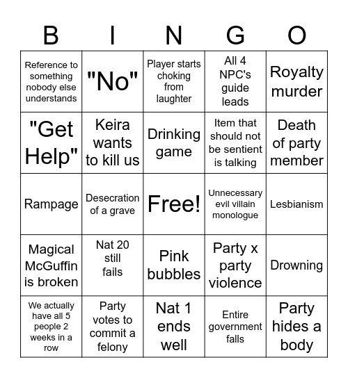 "OW" Bingo Card