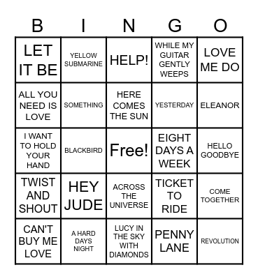 BEATLES BINGO Card
