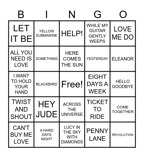 BEATLES BINGO Card