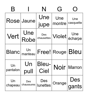 Fashion Unit with Clothes Bingo Card