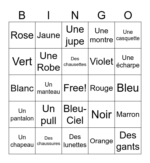 Fashion Unit with Clothes Bingo Card