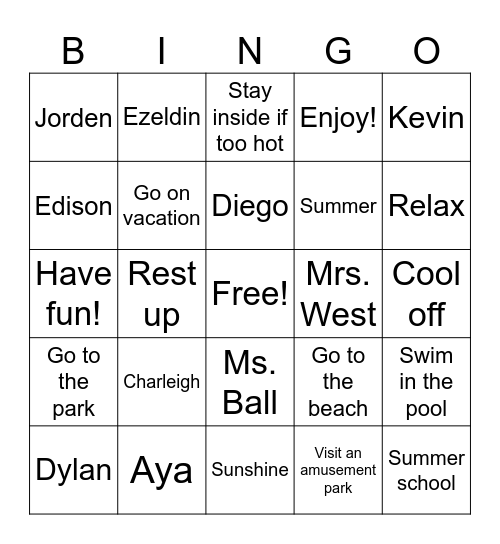 Social Skills Bingo Card