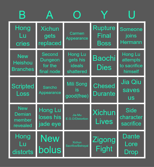 -Canto 8 Bingo- Bingo Card