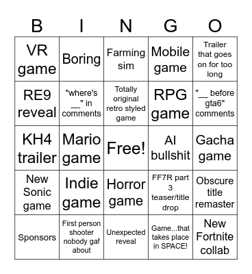 Summer Games Fest bingo Card