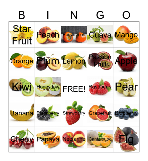FRUIT Bingo Card