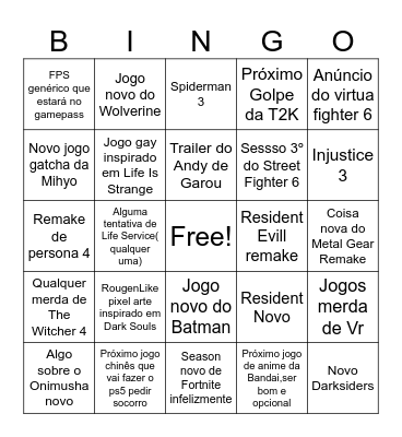 Bingo do Summer Game Fest 2025 Bingo Card