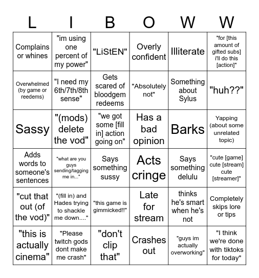 Libo Bingo Card