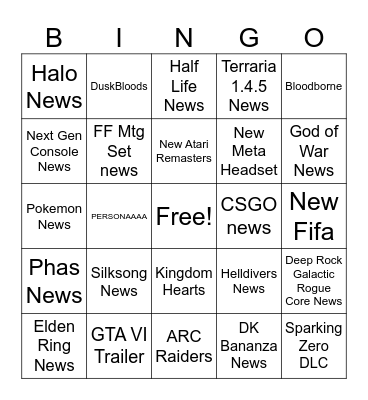 Summer Game Fest Bingo Card