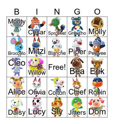 Animal Crossing Bingo Card
