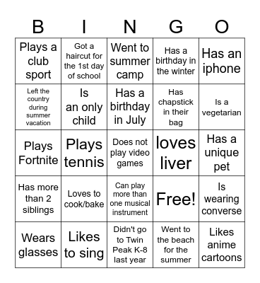 Ice-Ice Breaker! Bingo Card
