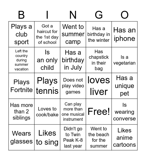 Ice-Ice Breaker! Bingo Card