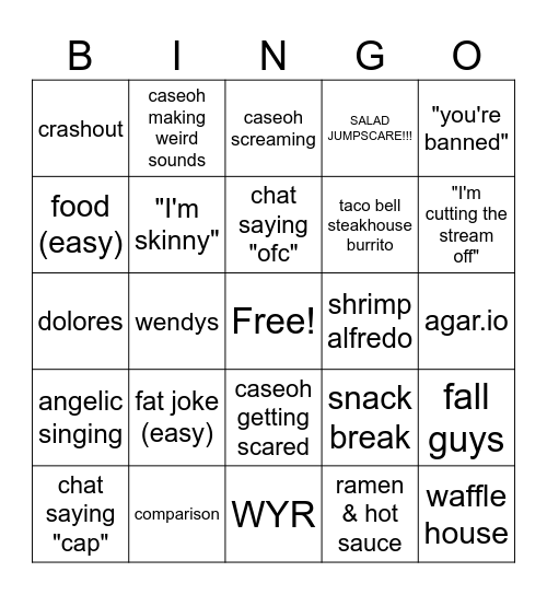 CaseOh Moments Bingo Card