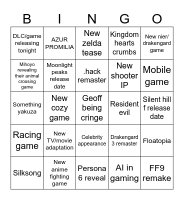 Summer Reveals Bingo Card