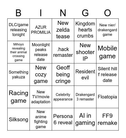 Summer Reveals Bingo Card