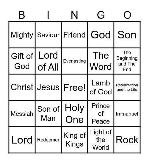 Names of Jesus Bingo Card