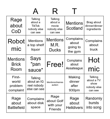Art Bingo Card