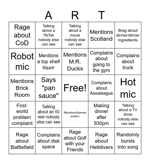 Art Bingo Card