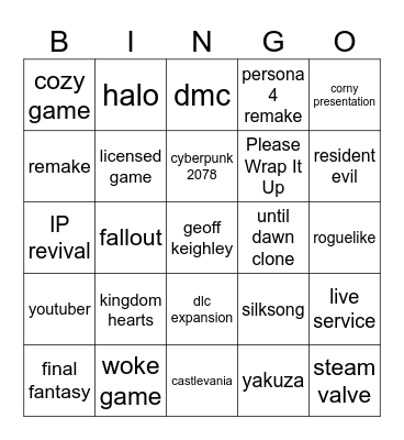 SUMMER GAME FES Bingo Card