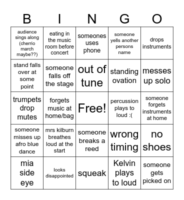 Concert bingo Card