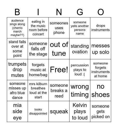 Concert bingo Card