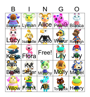 Animal Crossing Bingo Card