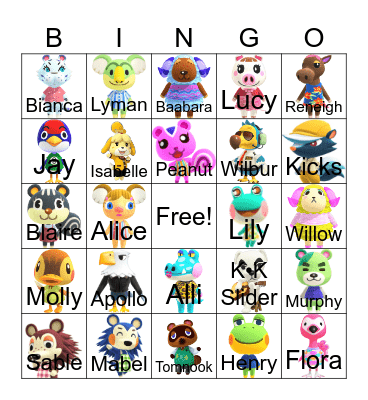 Animal Crossing Bingo Card
