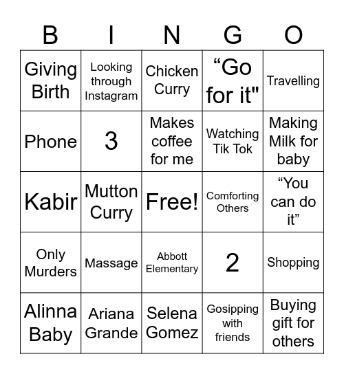 Shafeenah Bingo Card