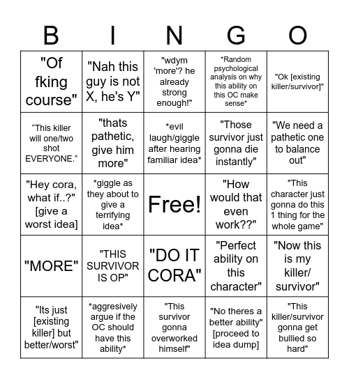 Cammy's reaction on DBD OC idea Bingo Card