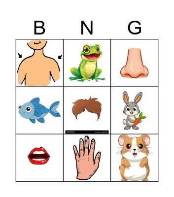 Pets and Parts of the Body Bingo Card