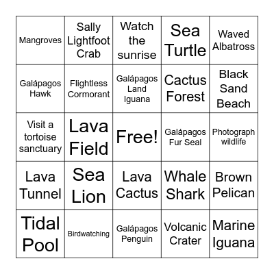 Galápagos Bingo Card