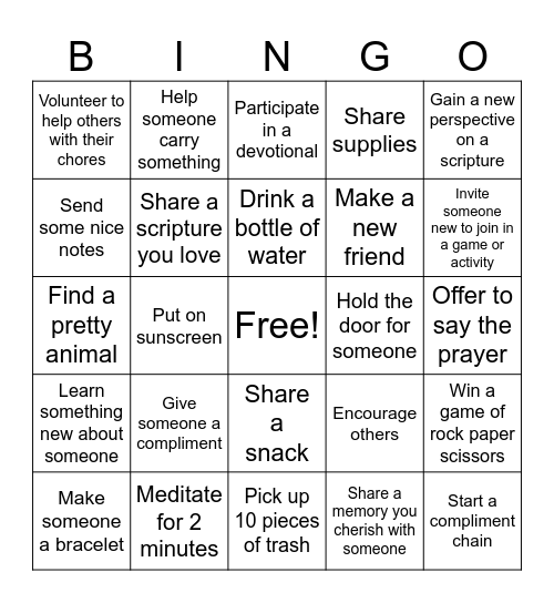 Camp bingo Card