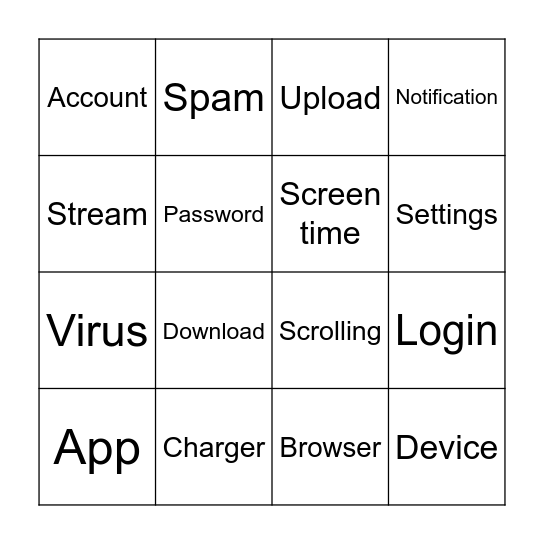 Technology Bingo Card