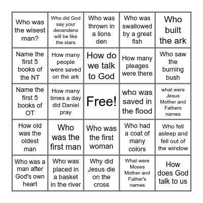 BIBLE BINGO QUESTIONS Bingo Card