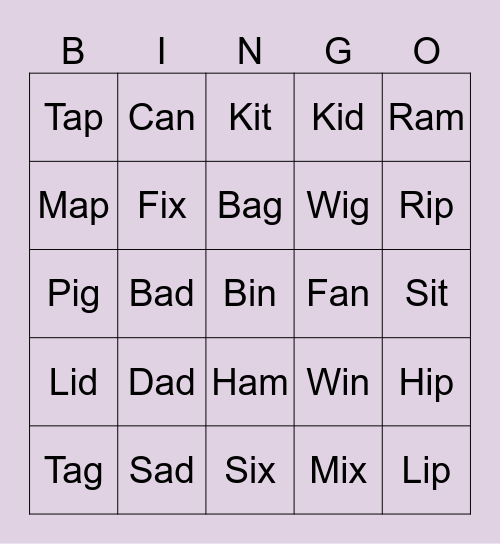 CVC SHORT A:I Bingo Card