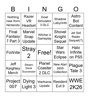 Summer Games Fest Bingo Card