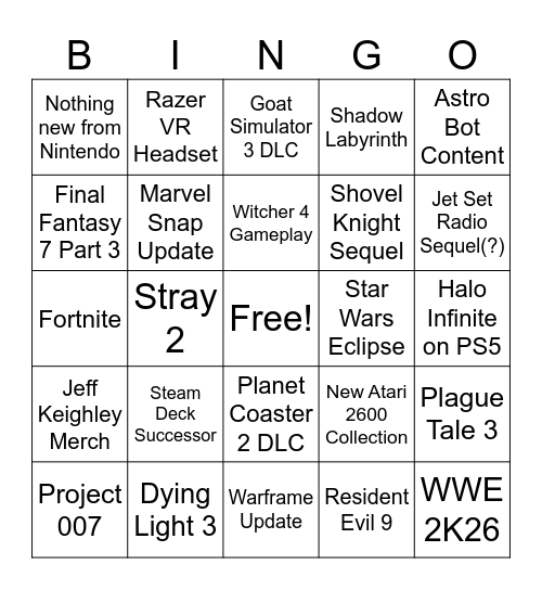 Summer Games Fest Bingo Card