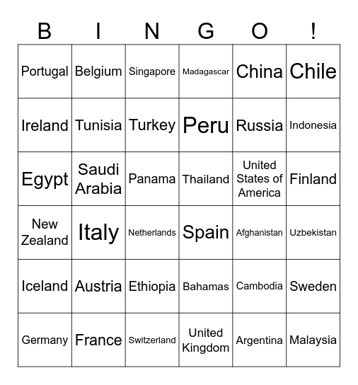 Geography Bingo Card