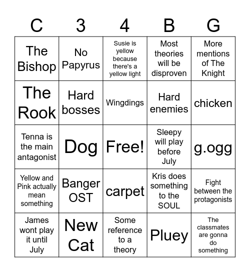 MY Deltarune Bingo Card