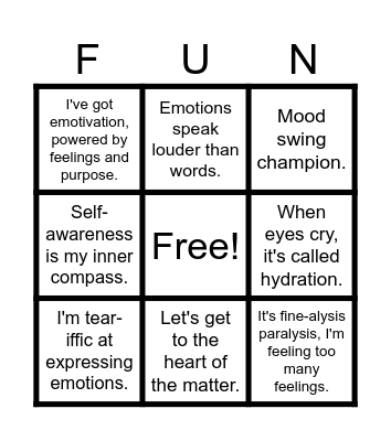 Emotional Bingo Card