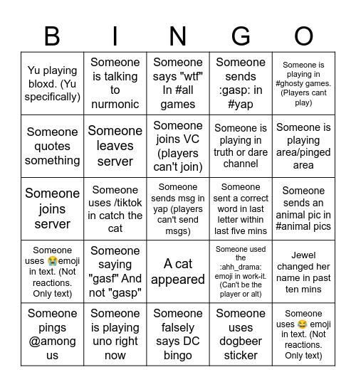 Untitled Bingo Card