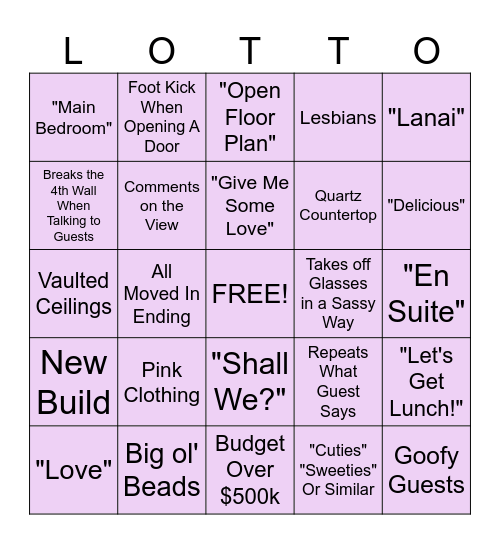 My Lottery Dream Home Bingo! Bingo Card