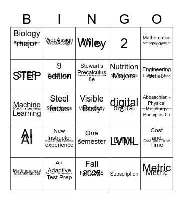 Hardside Bingo Game Bingo Card