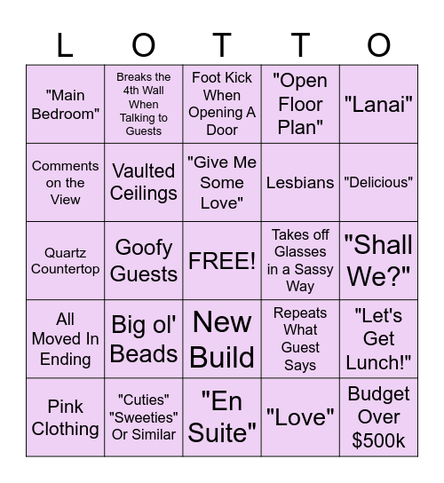 My Lottery Dream Home Bingo! Bingo Card