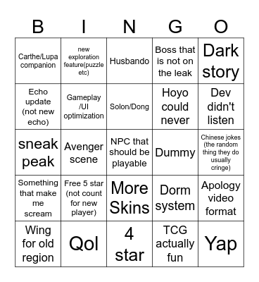 Untitled Bingo Card
