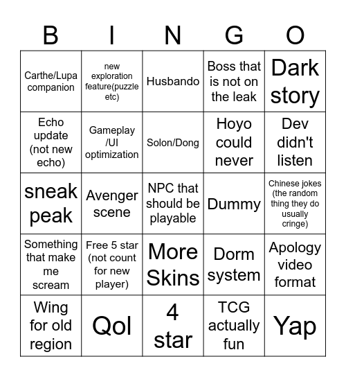 Untitled Bingo Card