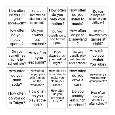 How Often Bingo Card