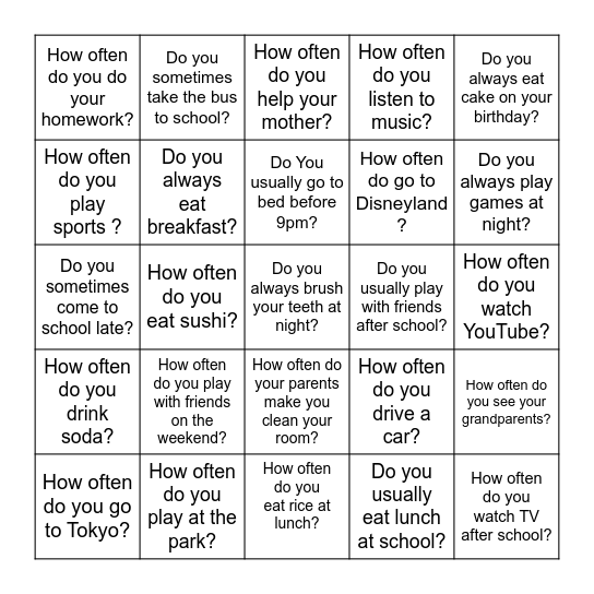How Often Bingo Card